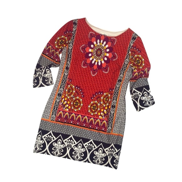 Joseph Ribkoff Boho Multicolour Mixed Print Mandala Lined Sheath Dress Large - Picture 7 of 12